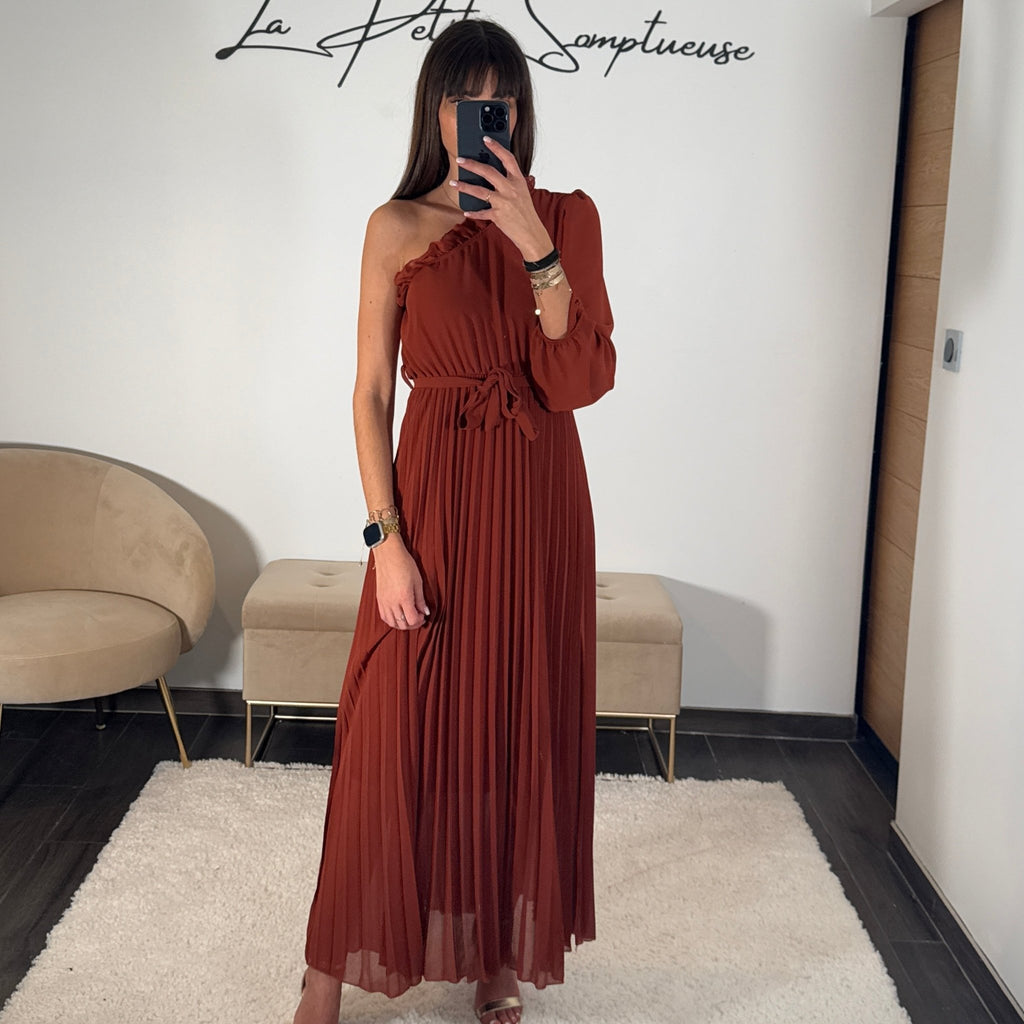 ROBE ASYMETRIQUE TERRACOTTA PERRINE – La Petite Somptueuse