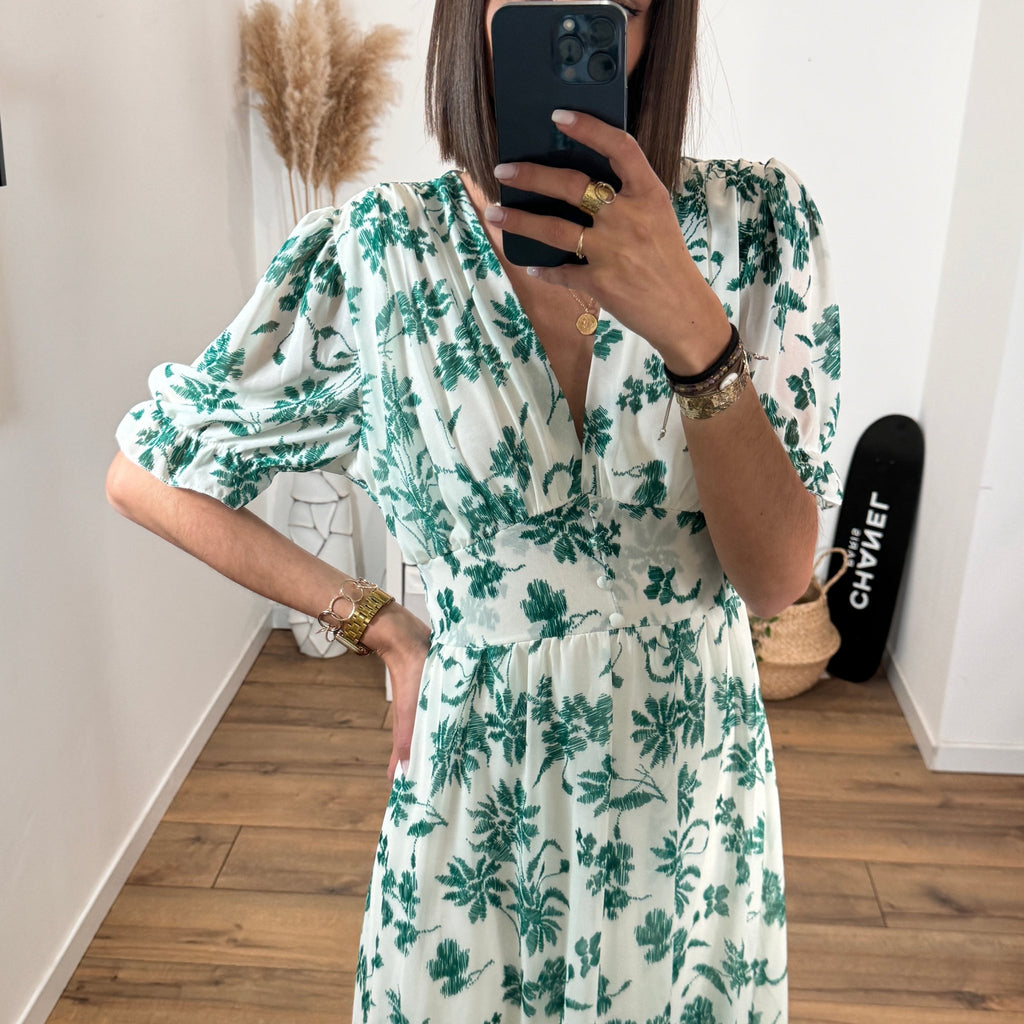 Robe Fleurie Robe Vert Et Or Robe Verte Robe A Fleur Femme Robe De