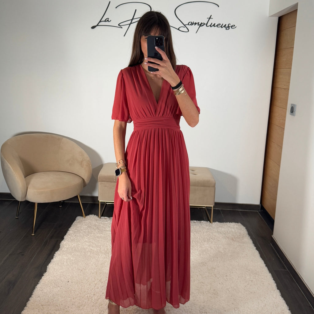 ROBE LONGUE TERRACOTTA/VIEUX ROSE KARENE – La Petite Somptueuse