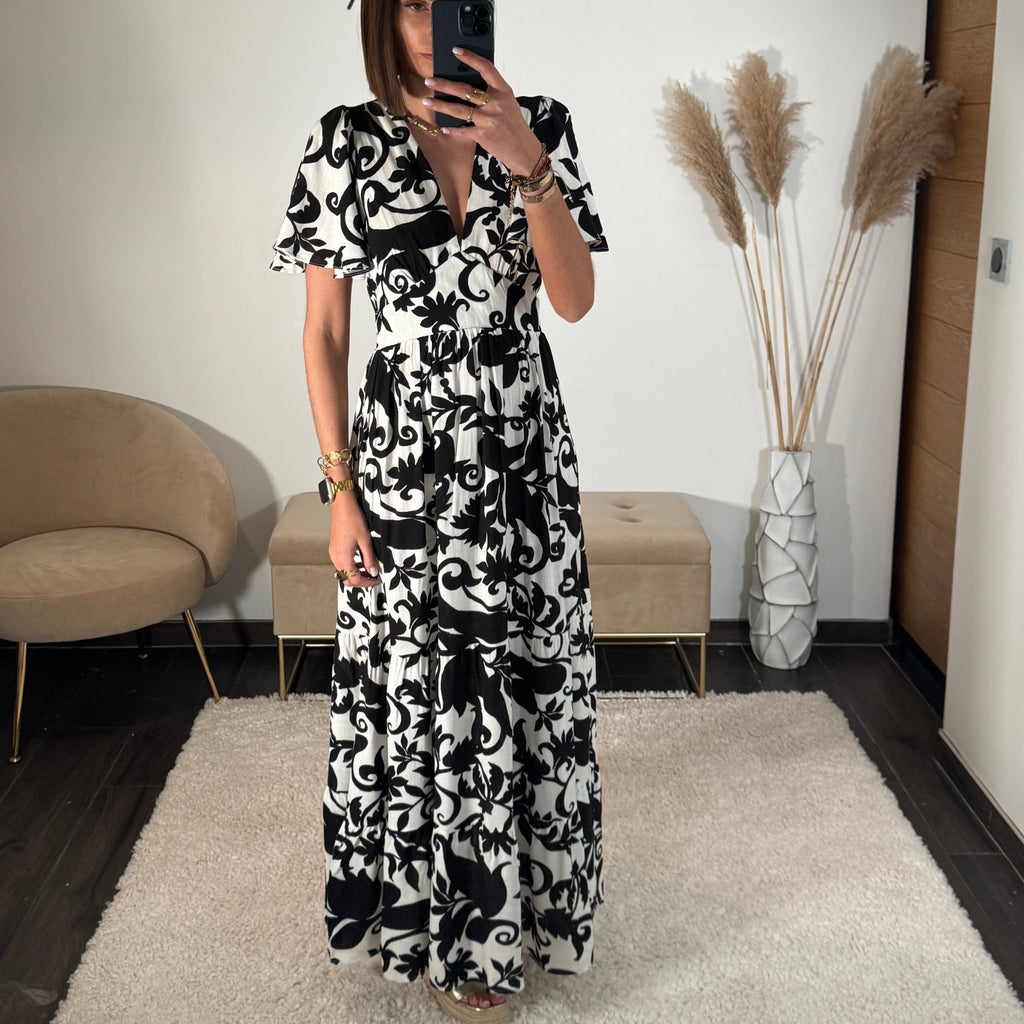 Vero Moda - Jupe d'ensemble longue et plissée à imprimé abstrait - Noir et blanc