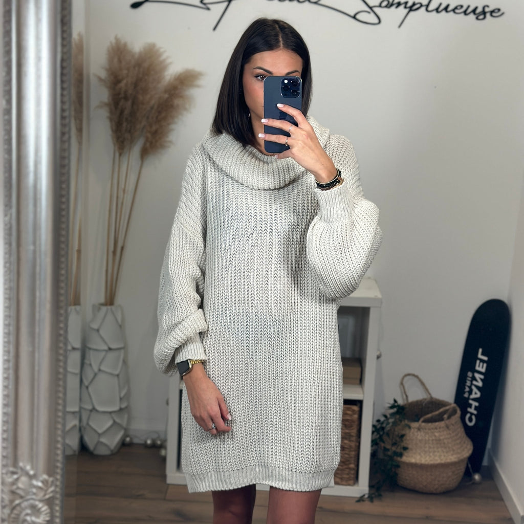 Robe pull beige col roulé hot sale