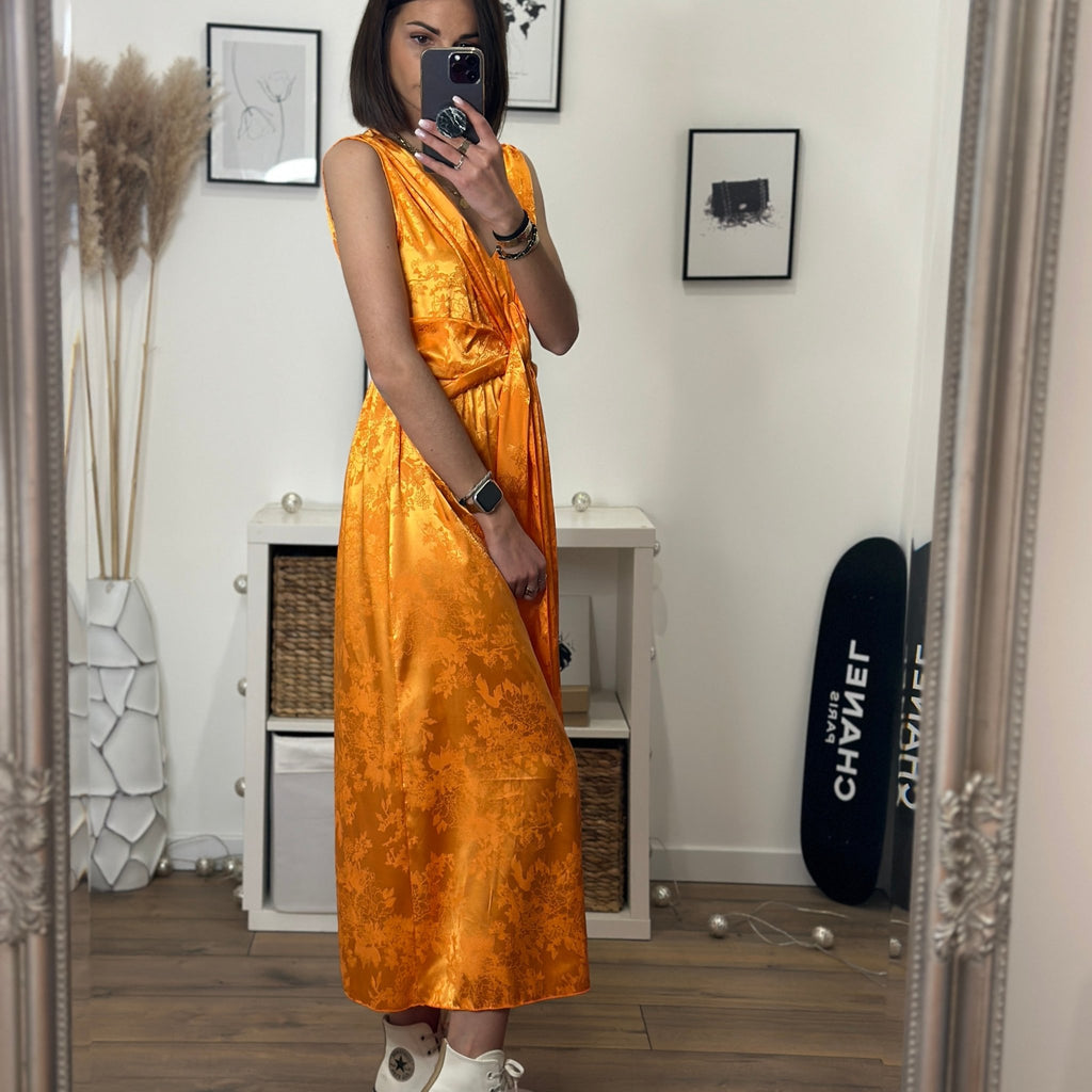 Robe En Soie Orange Laundry - Taille 6/M, Longueur Maxi, Dos Nu (halter) - Neuf Avec étiquettes
