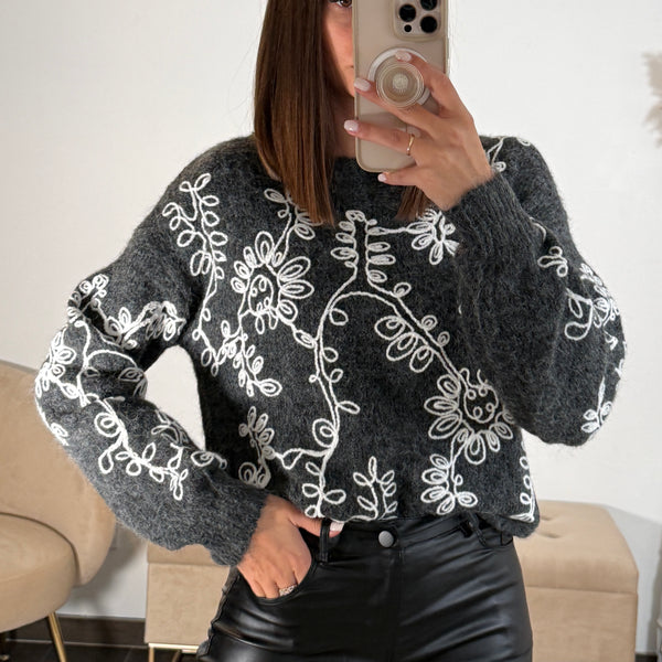 PULL GRIS LIGNE WHITE