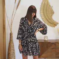 ROBE FLEURIE NOIR ET BEIGE COLINE
