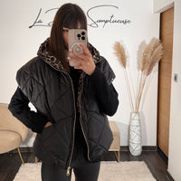 DOUDOUNE SANS MANCHE NOIR/LEOPARD