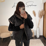 DOUDOUNE SANS MANCHE NOIR/LEOPARD