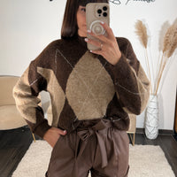PULL A CARREAUX MARRON