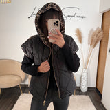 DOUDOUNE SANS MANCHE NOIR/LEOPARD