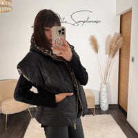 DOUDOUNE SANS MANCHE NOIR/LEOPARD