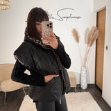 DOUDOUNE SANS MANCHE NOIR/LEOPARD