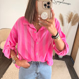 CHEMISE GAZE DE COTON RAYE ROSE ET ROUGE