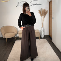 PANTALON CEINTURE FLUIDE CHOCOLAT PAUL
