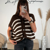 GILET SANS MANCHE RAYE MARRON DIEGO