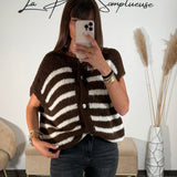 GILET SANS MANCHE RAYE MARRON DIEGO
