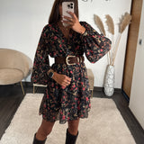 ROBE FLEURIE NOIR ET ROUGE COLINE
