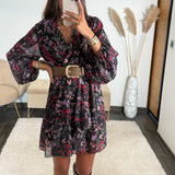 ROBE FLEURIE NOIR ET PRUNE COLINE