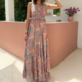 ROBE DOS NU IMPRIME BLEU ET ROSE ZOE