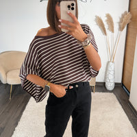 T-SHIRT RAYE OVERSIZE CHOCO