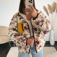 VESTE POLAIRE BEIGE ET PRUNE LIBERTY
