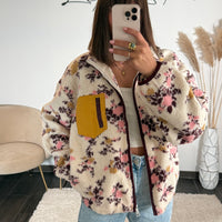 VESTE POLAIRE BEIGE ET PRUNE LIBERTY