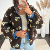 VESTE POLAIRE CHOCO/BLEU FLEURI