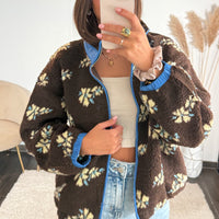 VESTE POLAIRE CHOCO/BLEU FLEURI