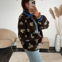 VESTE POLAIRE CHOCO/BLEU FLEURI