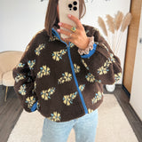 VESTE POLAIRE CHOCO/BLEU FLEURI