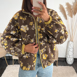 VESTE POLAIRE TAUPE/JAUNE FLEURI
