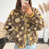 VESTE POLAIRE TAUPE/JAUNE FLEURI