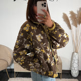 VESTE POLAIRE TAUPE/JAUNE FLEURI