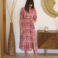 ROBE FLEURIE ROUGE ET ROSE TALIA