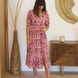 ROBE FLEURIE ROUGE ET ROSE TALIA