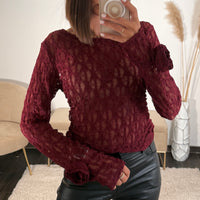 TOP DENTELLE FLOWER BORDEAUX