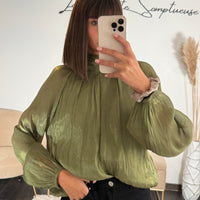 BLOUSE SATINE KAKI LAURIE