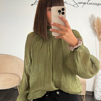BLOUSE SATINE KAKI LAURIE