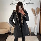 VESTE REVERSIBLE IMPERMEABLE LEOPARD NOIR