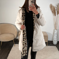 VESTE REVERSIBLE IMPERMEABLE LEOPARD BEIGE
