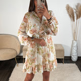 ROBE COURTE FLEURIE BEIGE MARINA