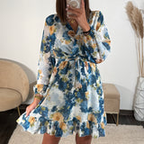 ROBE COURTE FLEURIE BLEU MARINA