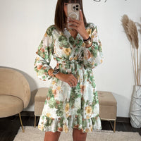 ROBE COURTE FLEURIE VERTE MARINA