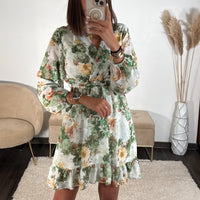 ROBE COURTE FLEURIE VERTE MARINA