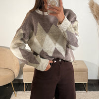 PULL BEIGE ET TAUPE JACQUARD