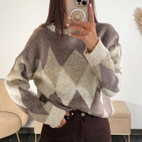 PULL BEIGE ET TAUPE JACQUARD