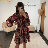 ROBE FLOWERS BORDEAUX KELLY