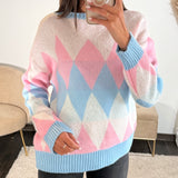 PULL ROSE ET BLEU JACQUARD