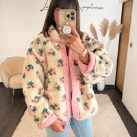 VESTE FLEURIE ROSE