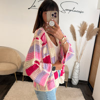 GILET CROCHET ROSE ET LILAS EMY