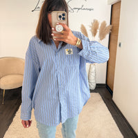 CHEMISE RAYEE BLEU SMILEY