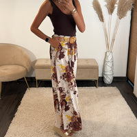 PANTALON FLOWER + CEINTURE MARRON DANY